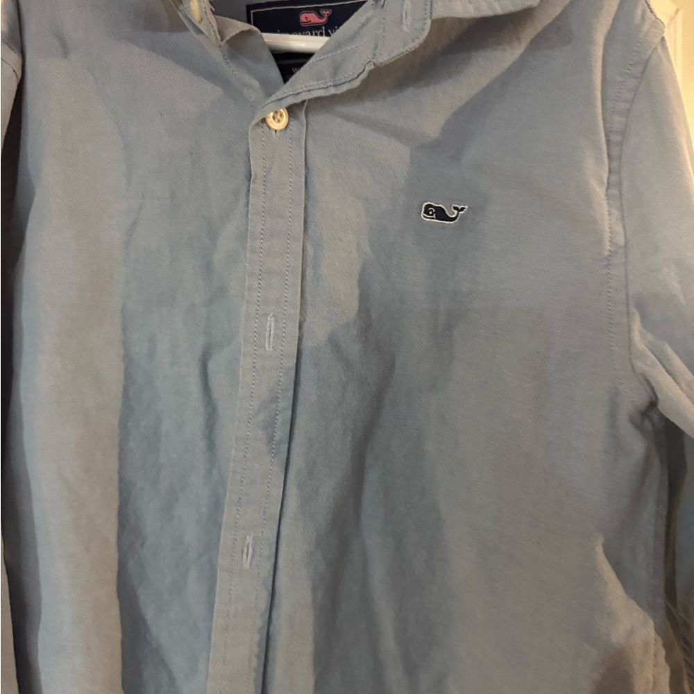 Vineyard Vines Light Blue Shirt Jacket with Whale Logo boys small